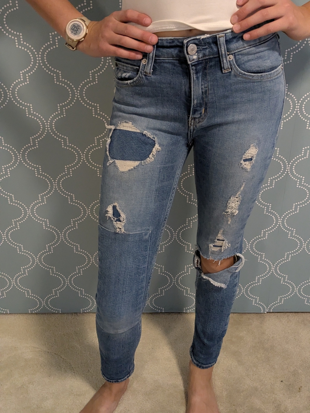 Calvin Klein Jeans Distressed Skinny Jeans - Light Blue Wash